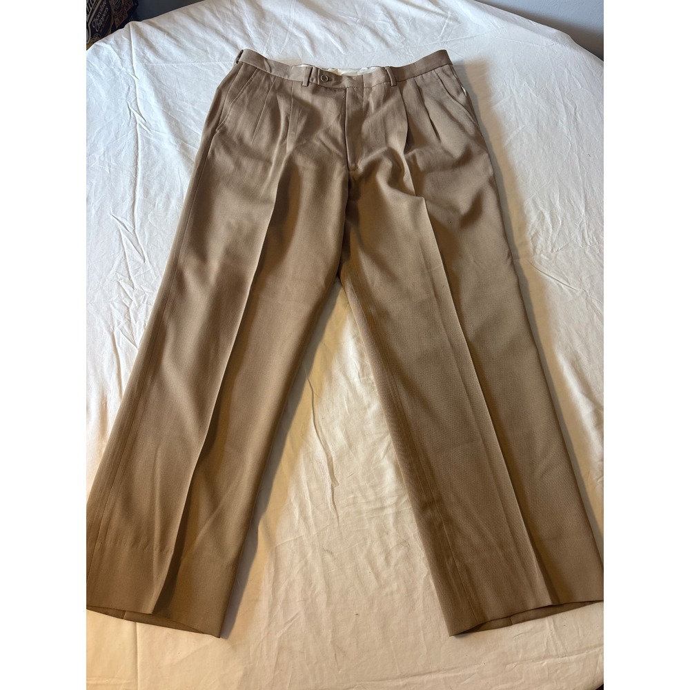 Unbranded Pleated Trousers Mens 35x28 Tan Khaki Excellent Business Casual Pants
